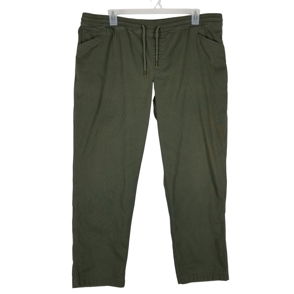 LL Bean Pants Mens XXL 32 Olive Green Elastic Waist Drawstring Fit 515576